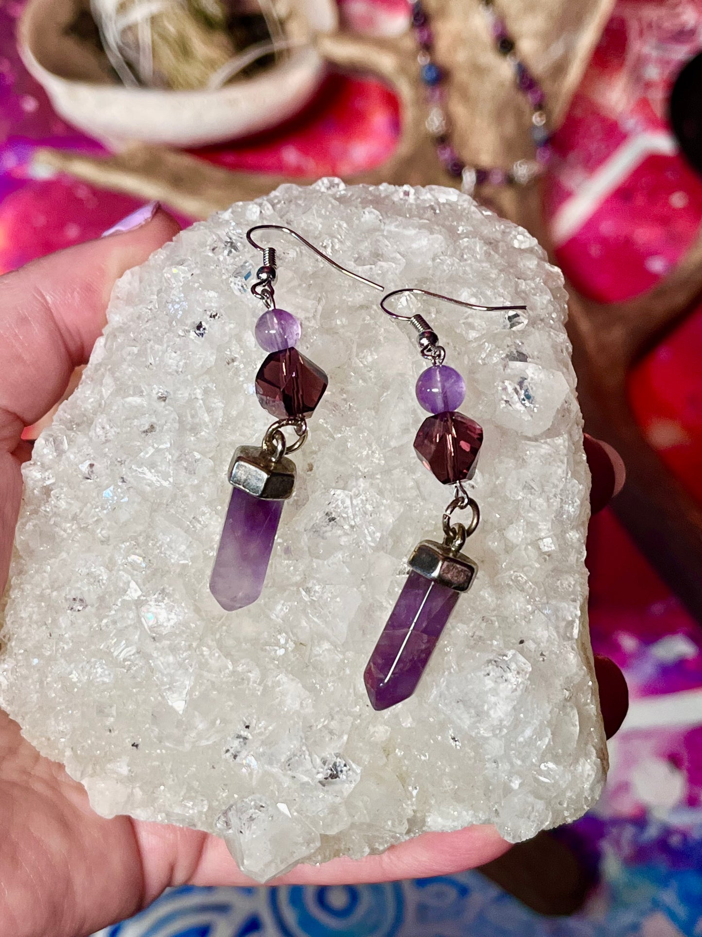 Ankh Hand Knotted Gemstone Necklace - Chevron Amethyst