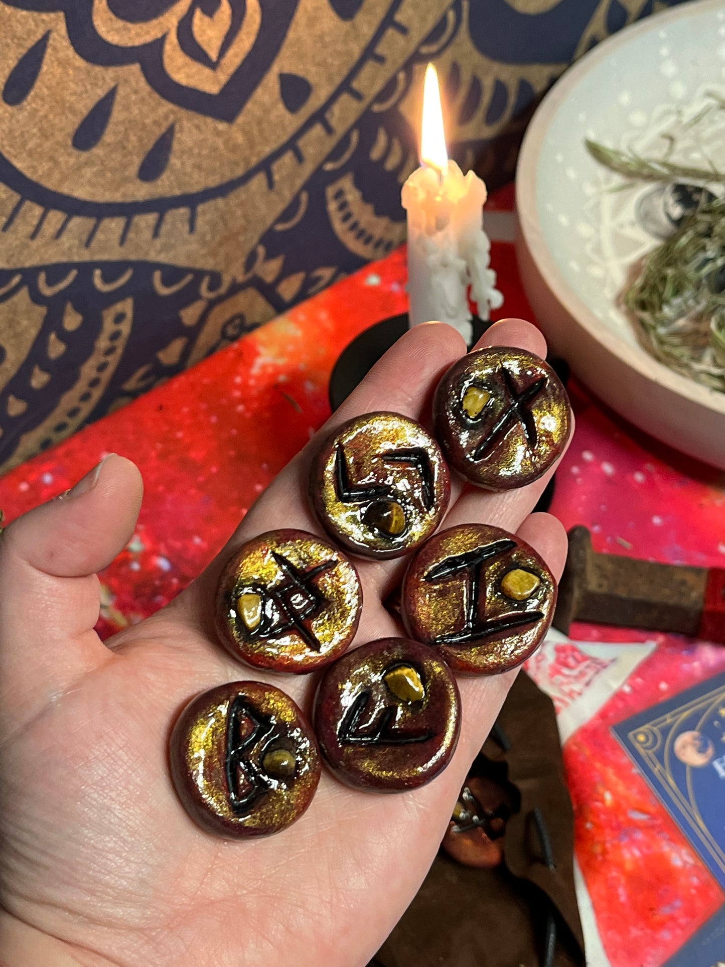 Freya’s Seidrflame Runes - Tigers Eye