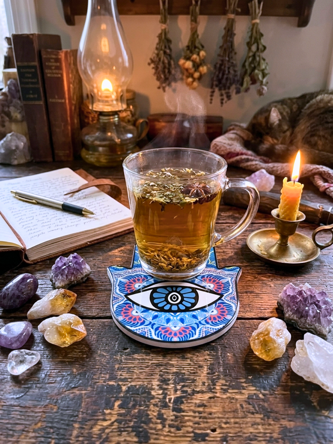 Hamsa Ceramic Coaster Set ✧ Protection & Blessings