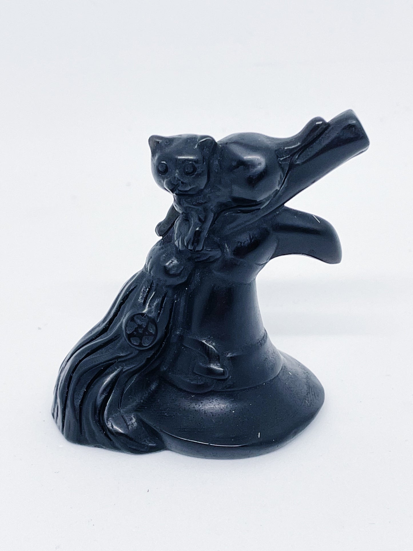 Cat on Broomstick Carving