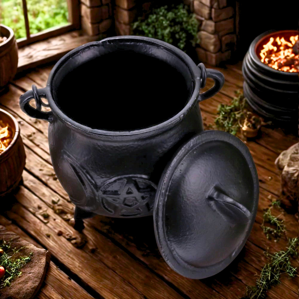 Cast Iron Triple Moon with Pentacle Large Cauldron