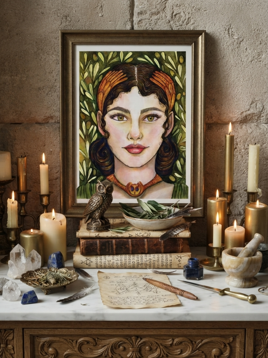 Athena Devotional Art Print - Greek Goddess of Strategy, Intellect, & Courage