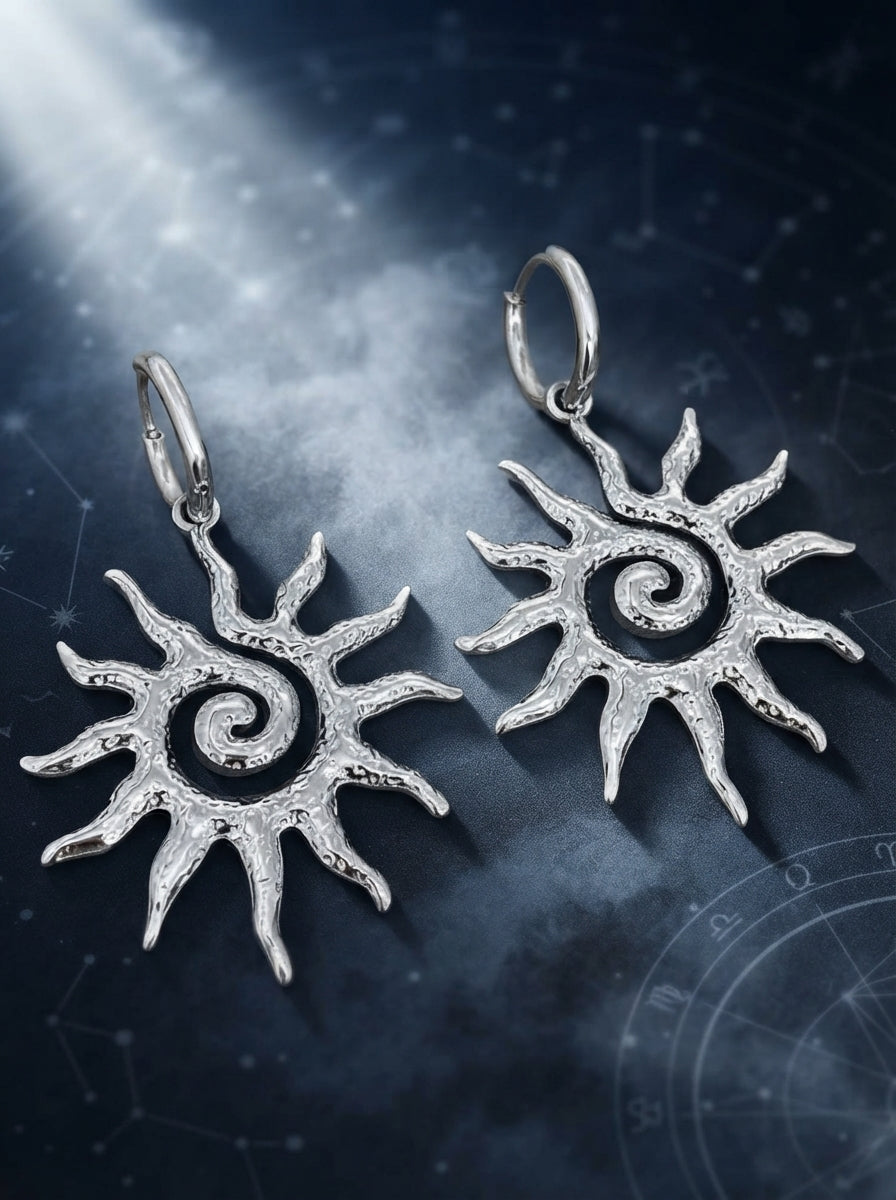 Silver Spiral Sun Huggie Earrings