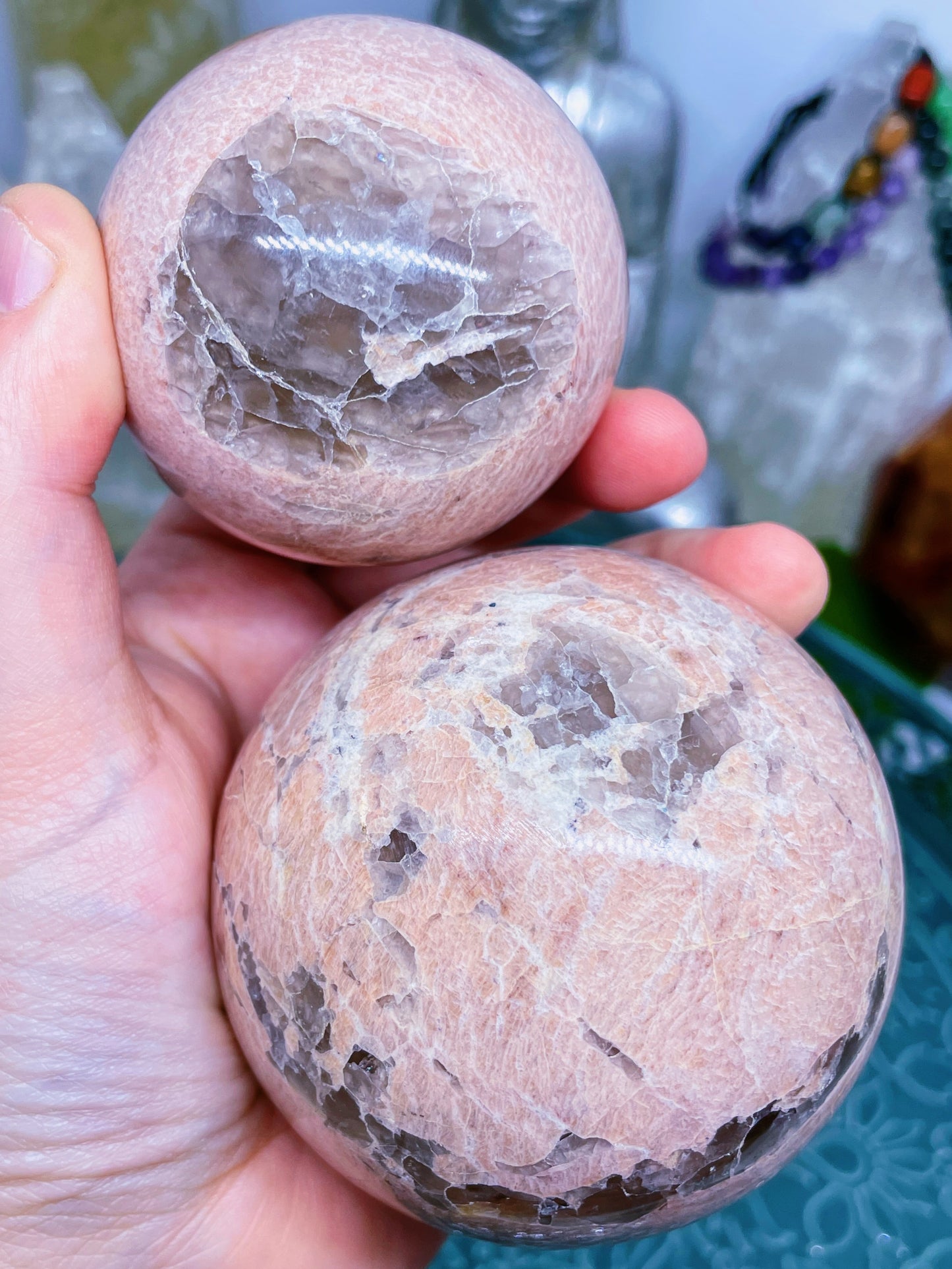 Peach Moonstone & Smoky Quartz Spheres