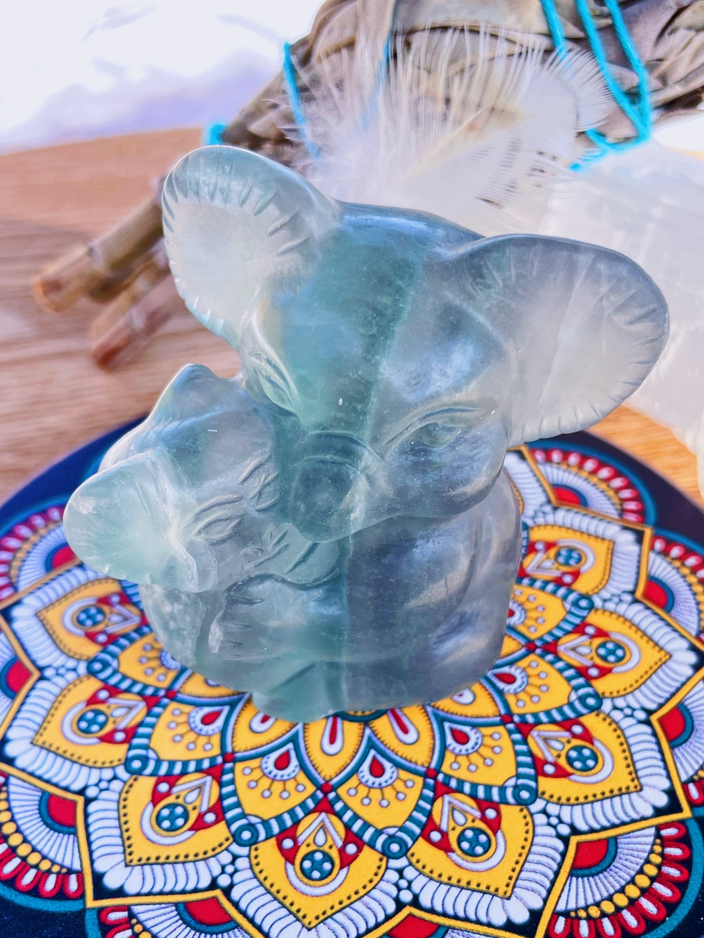 Fluorite Koala Mother and Cub Carving
