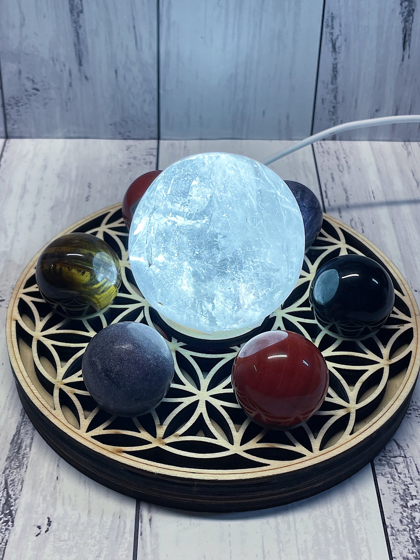 Flower of Life Grid White Light Stand