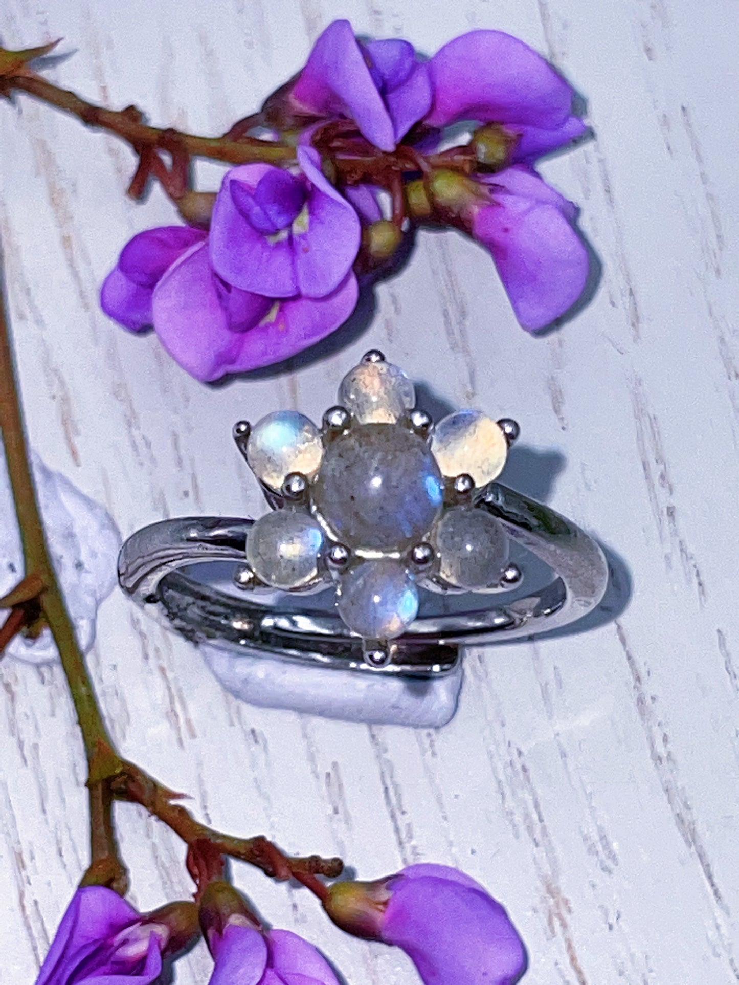 Labradorite Flower Ring