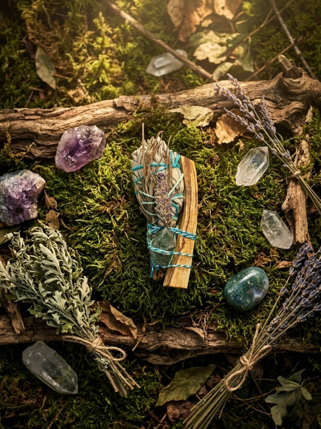Sacred Cleansing Bundle ✧ White Sage, Palo Santo & Green Apatite