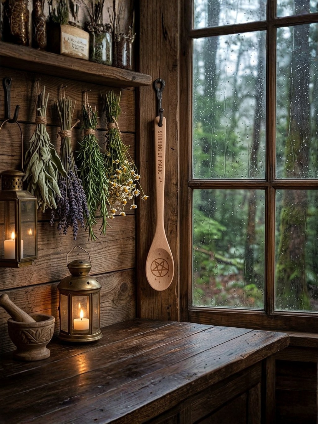 "Stirring up Magic" Kitchen Witch Wooden Spoon