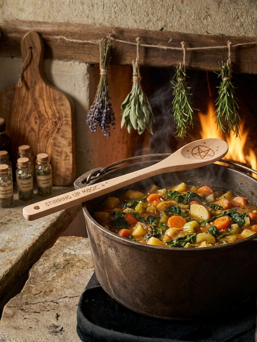 "Stirring up Magic" Kitchen Witch Wooden Spoon