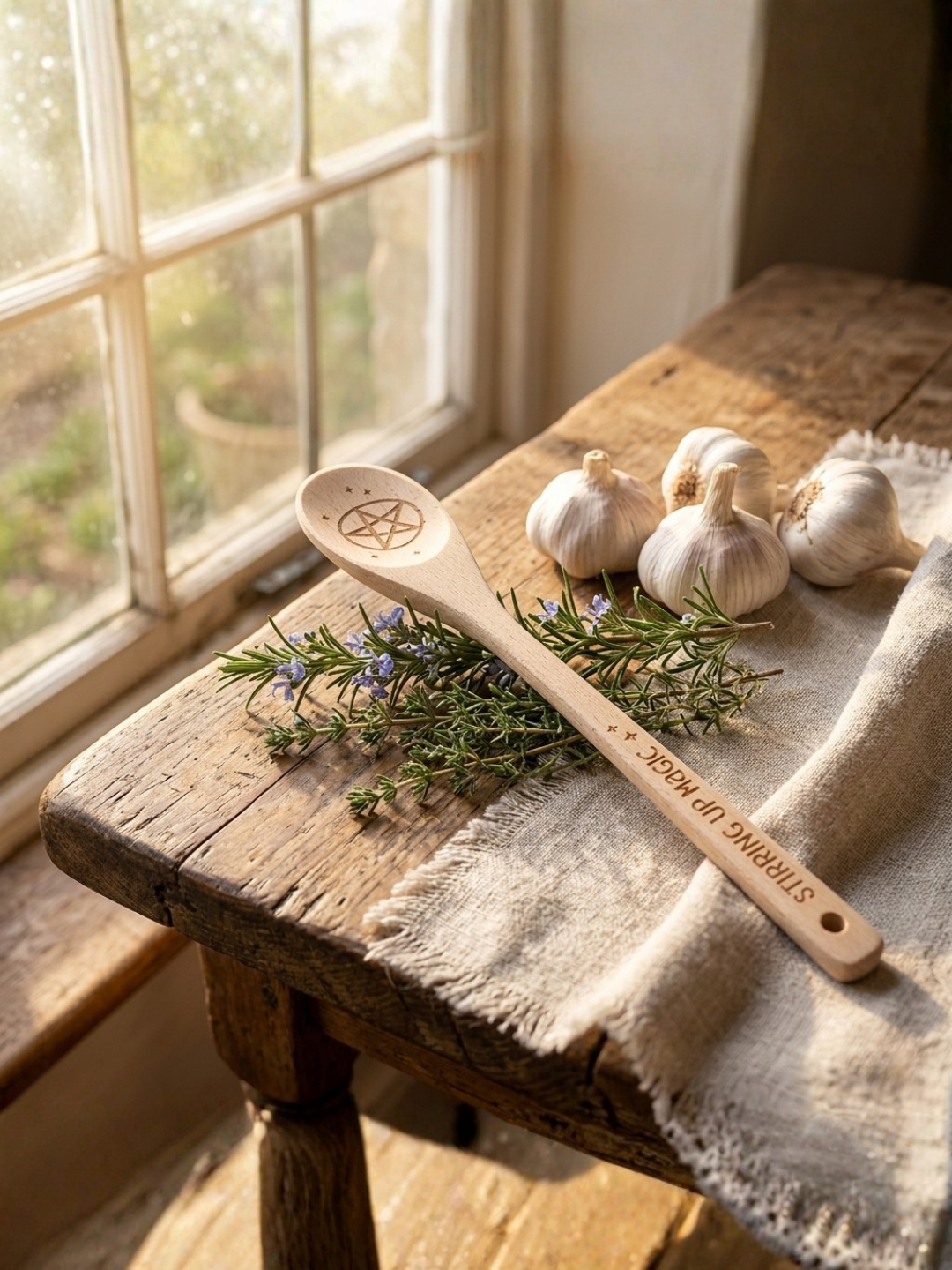 "Stirring up Magic" Kitchen Witch Wooden Spoon
