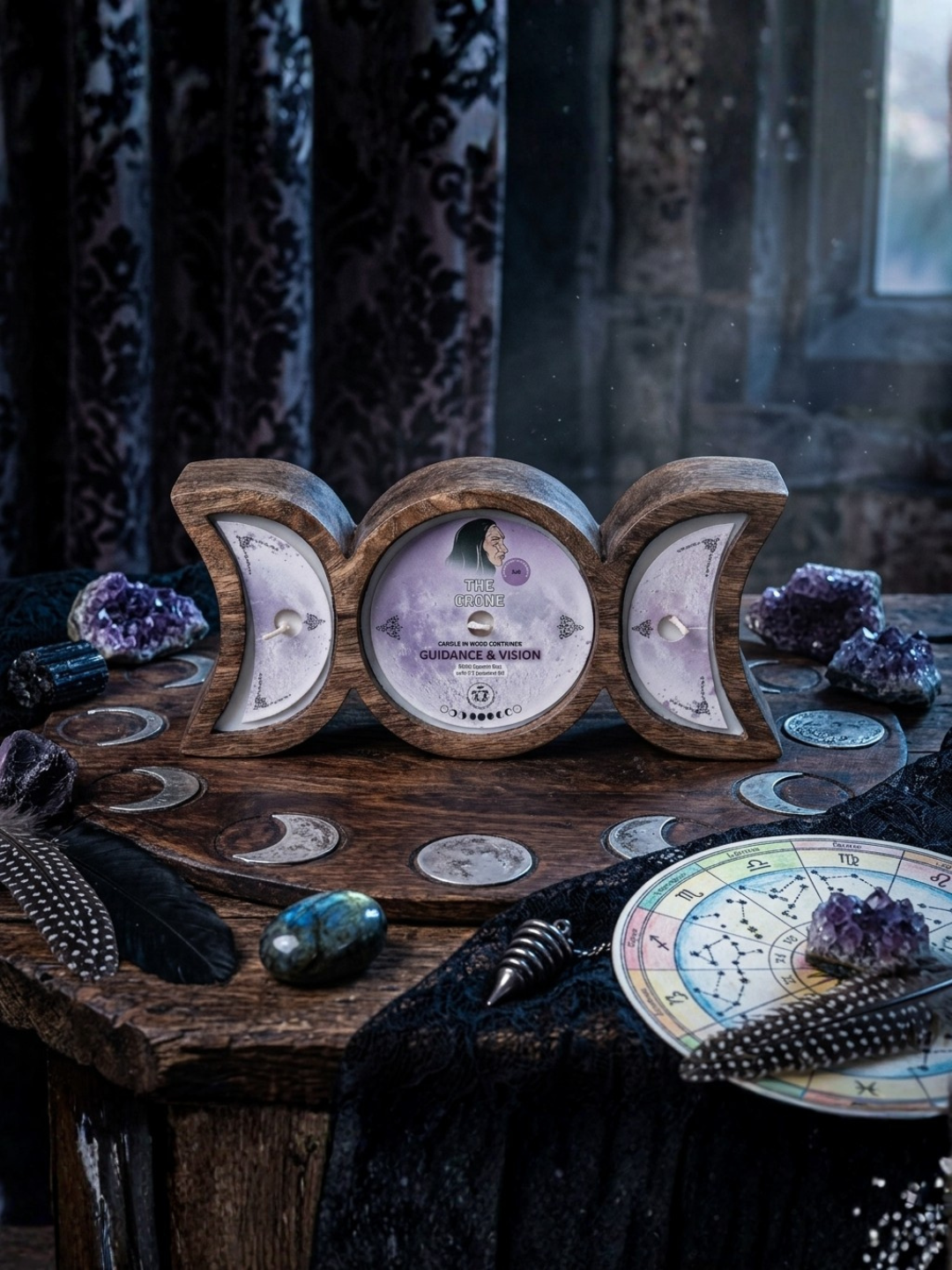 The Crone Triple Moon Goddess Candle