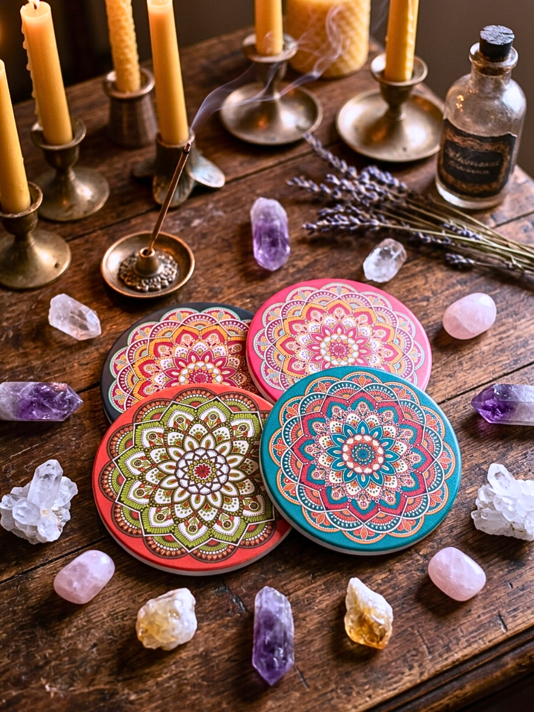 Mandala Ceramic Coaster Set ✧ Mini Altar Plates