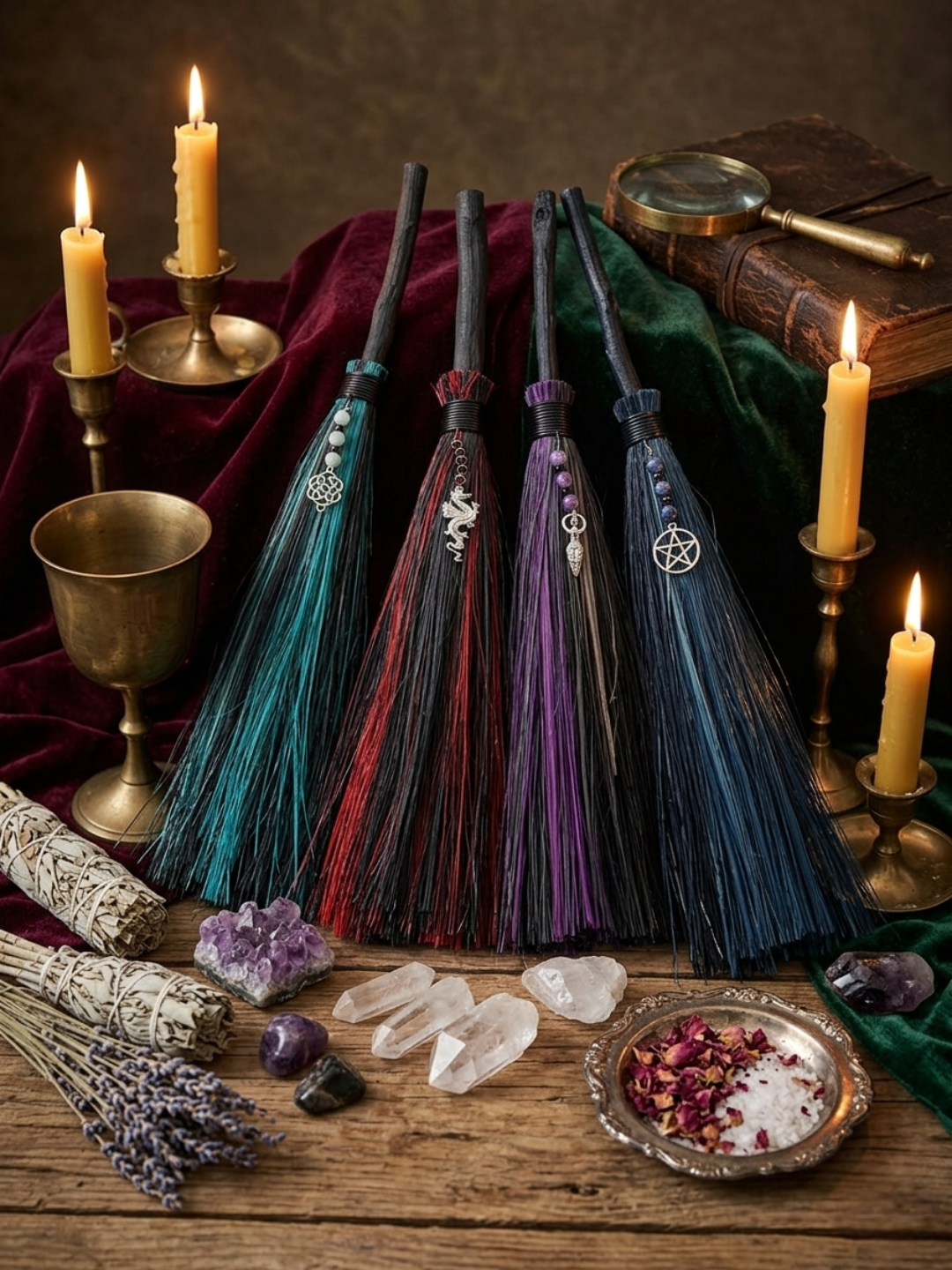 Red Besom ✧ Garnet & Dragon Charm
