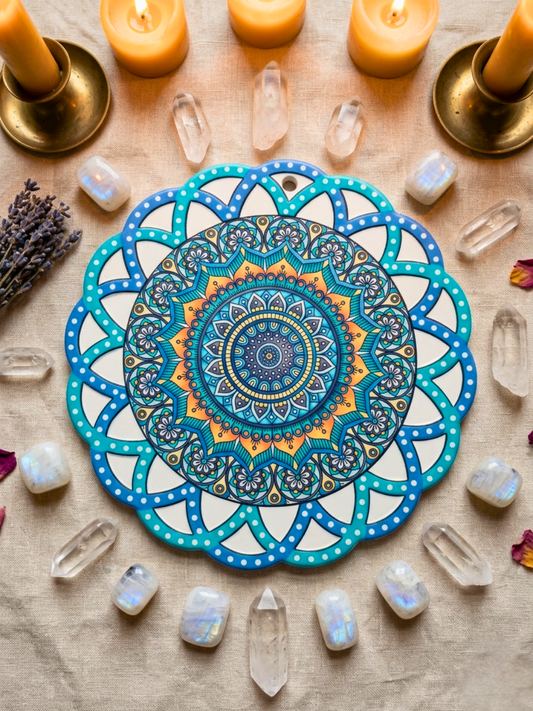 Blue Mandala Altar Plate ✧ Sacred Geometry Ritual Plate