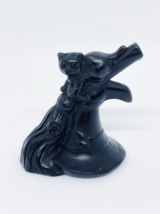 Cat on Broomstick Carving