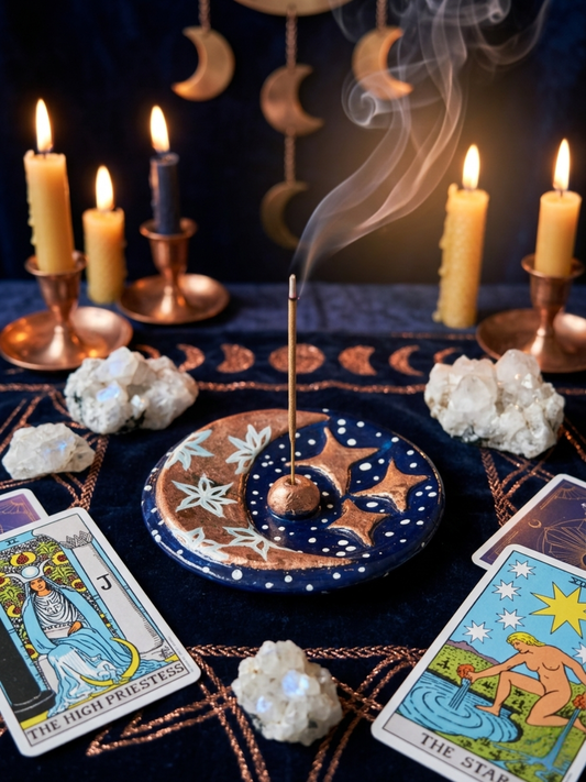 Crescent Moon & Stars Ritual Incense Dish ✧ Handmade