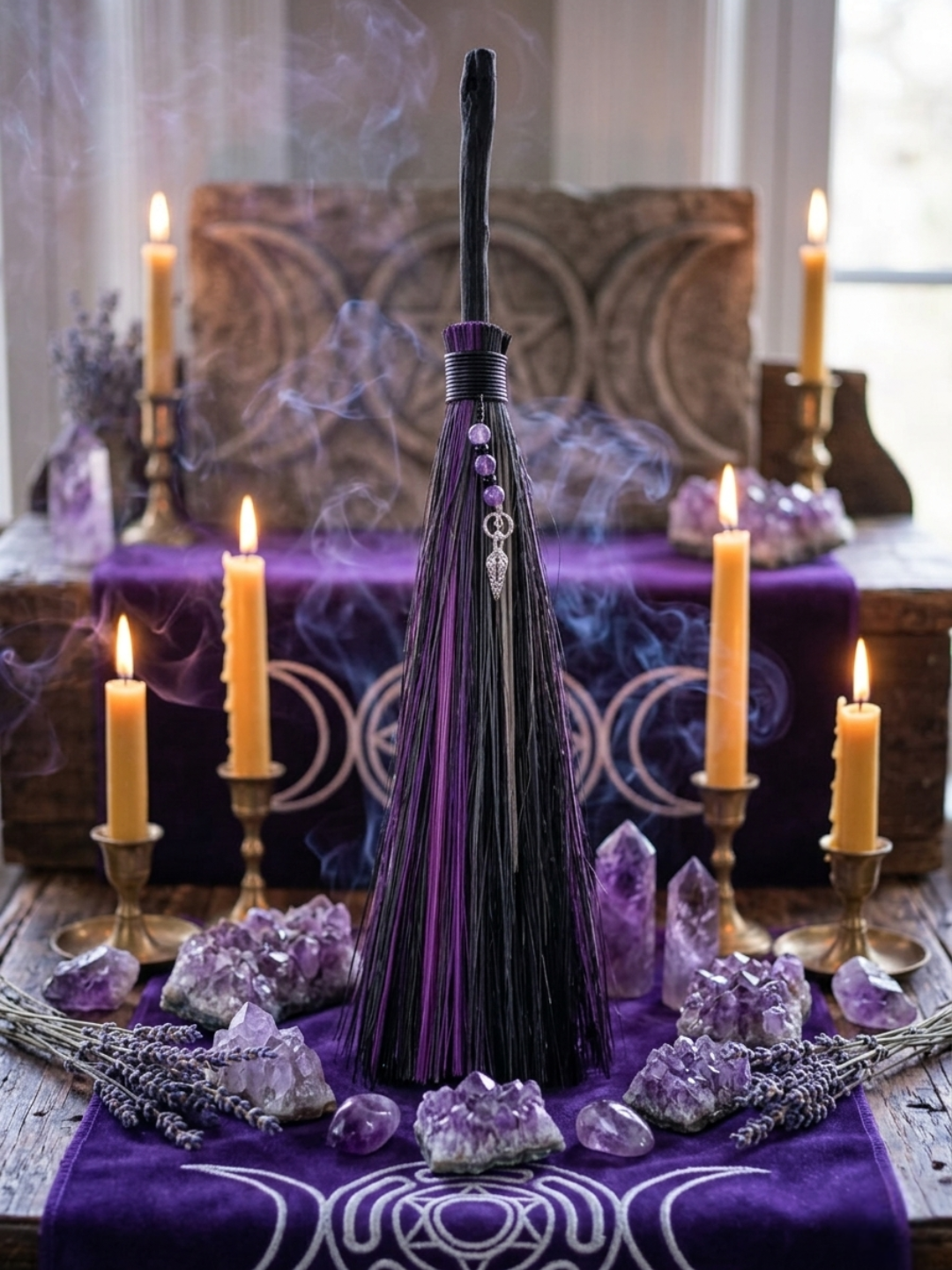 Purple Besom ✧ Amethyst & Goddess Charm