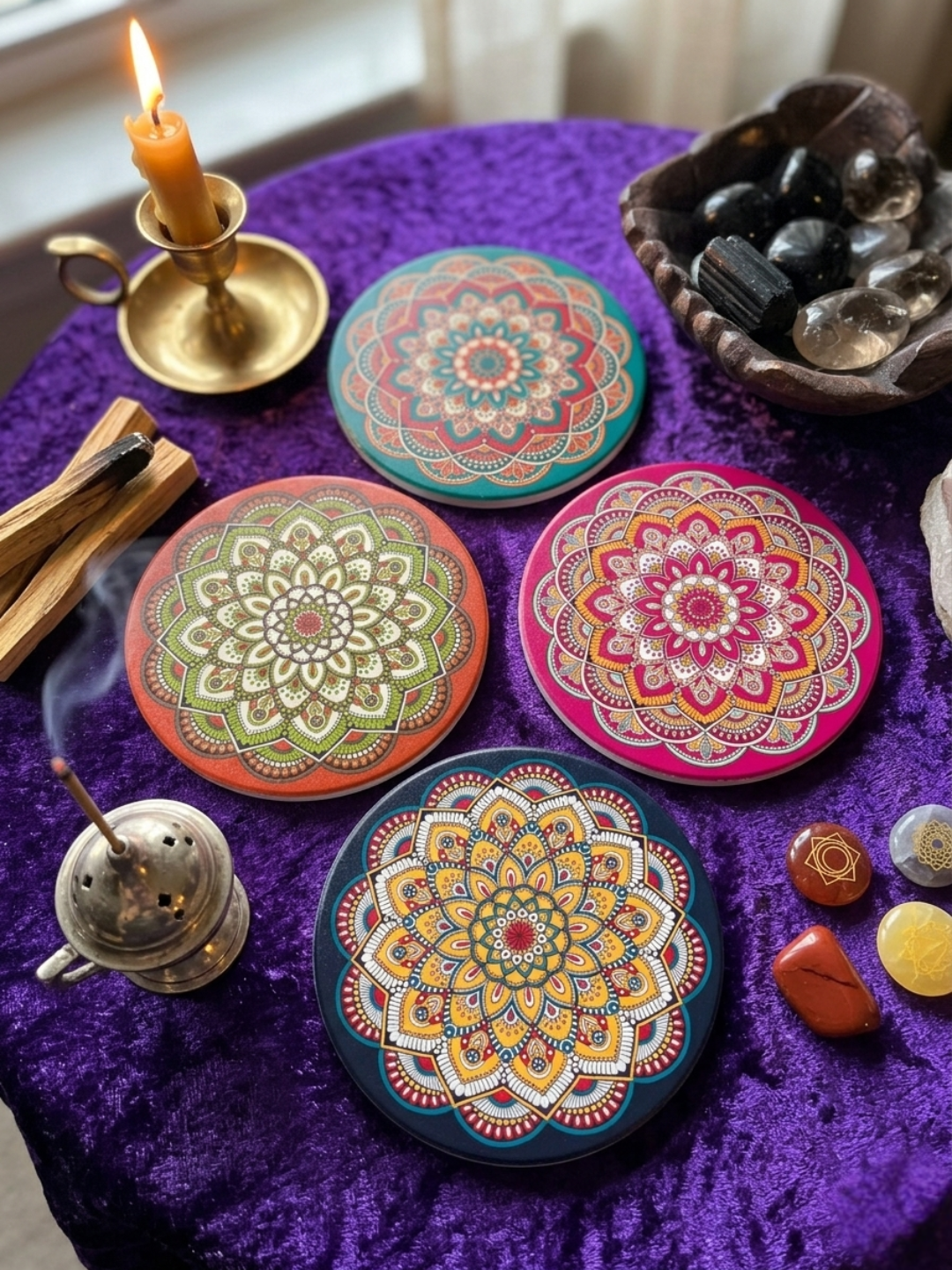 Mandala Ceramic Coaster Set ✧ Mini Altar Plates