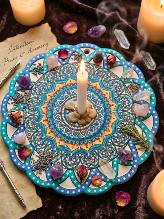 Blue Mandala Altar Plate ✧ Sacred Geometry Ritual Plate