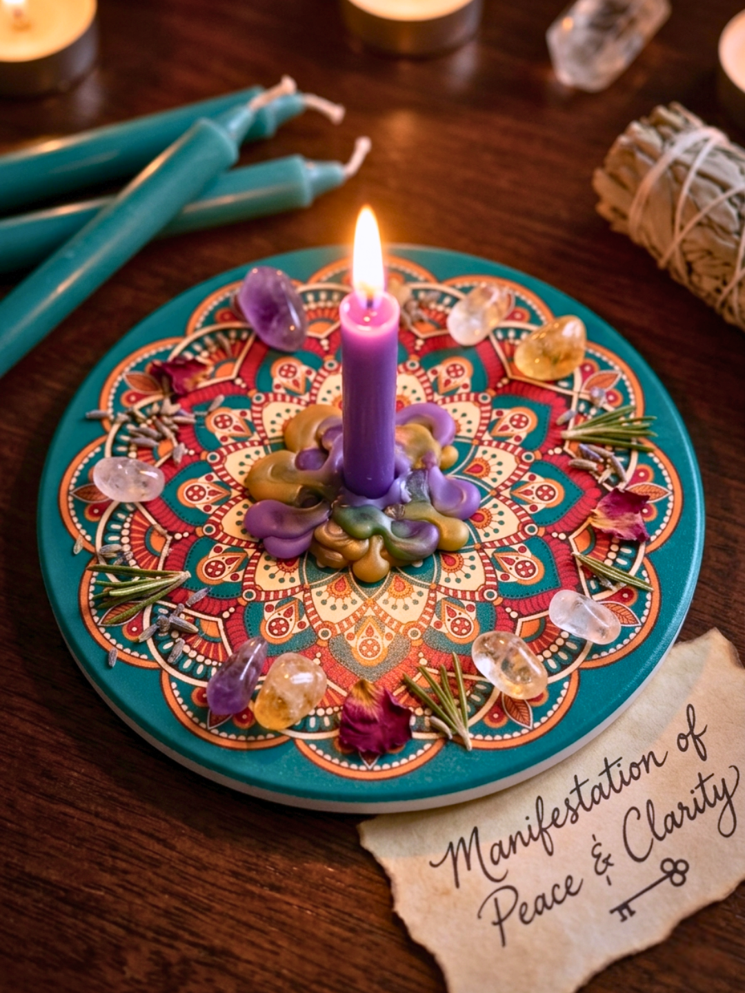 Mandala Ceramic Coaster Set ✧ Mini Altar Plates