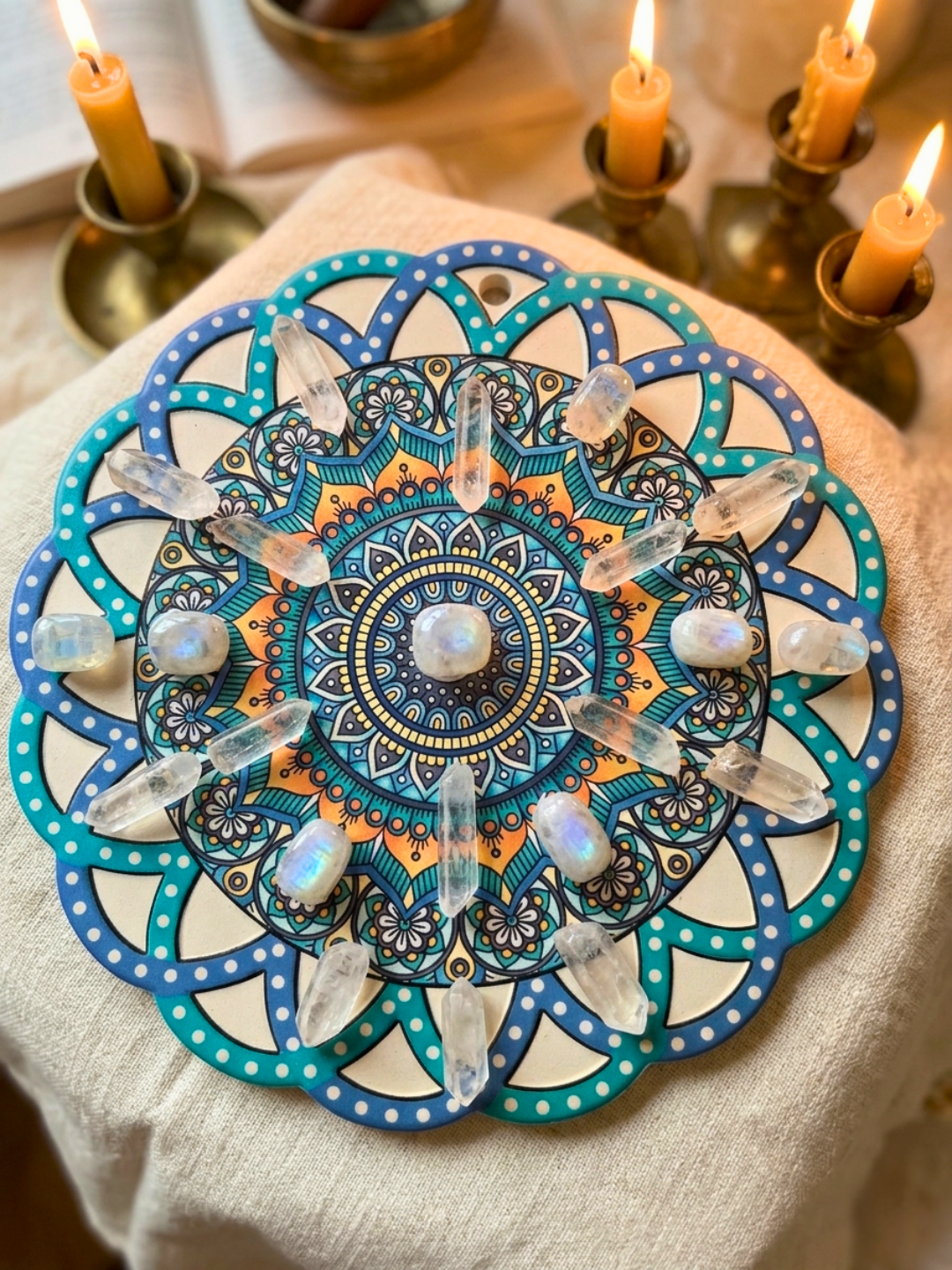 Blue Mandala Altar Plate ✧ Sacred Geometry Ritual Plate