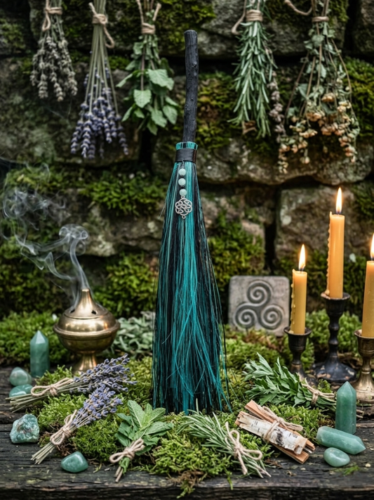 Teal Besom ✧ Green Aventurine & Celtic Knot Charm