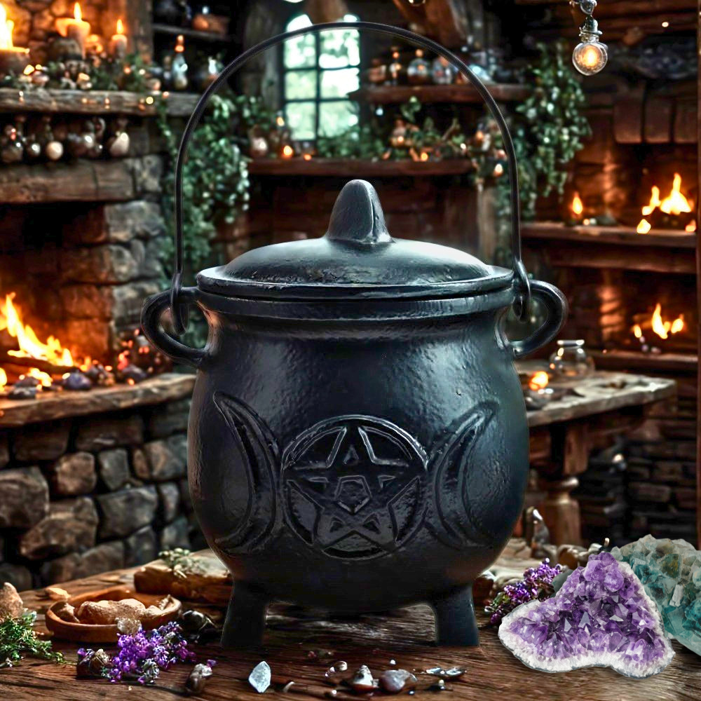 Cast Iron Triple Moon with Pentacle Large Cauldron