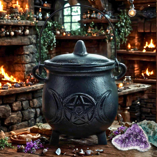 Cast Iron Triple Moon with Pentacle Large Cauldron