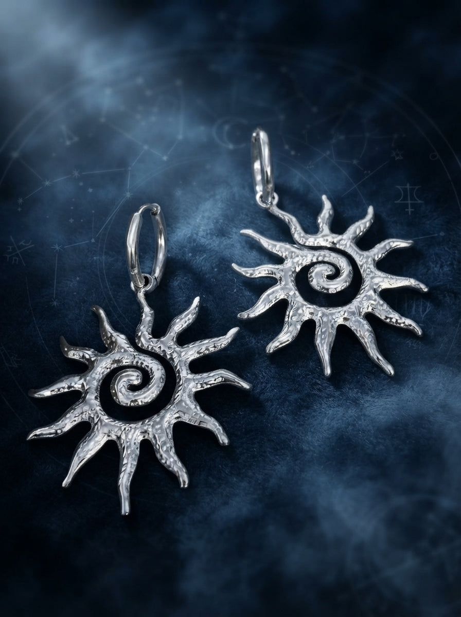 Silver Spiral Sun Huggie Earrings