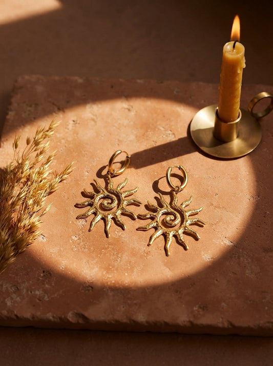 Gold Spiral Sun Earrings