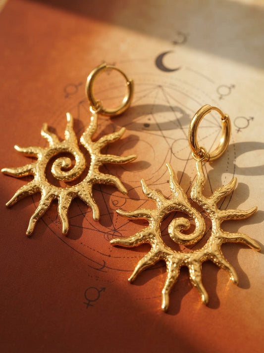 Gold Spiral Sun Earrings