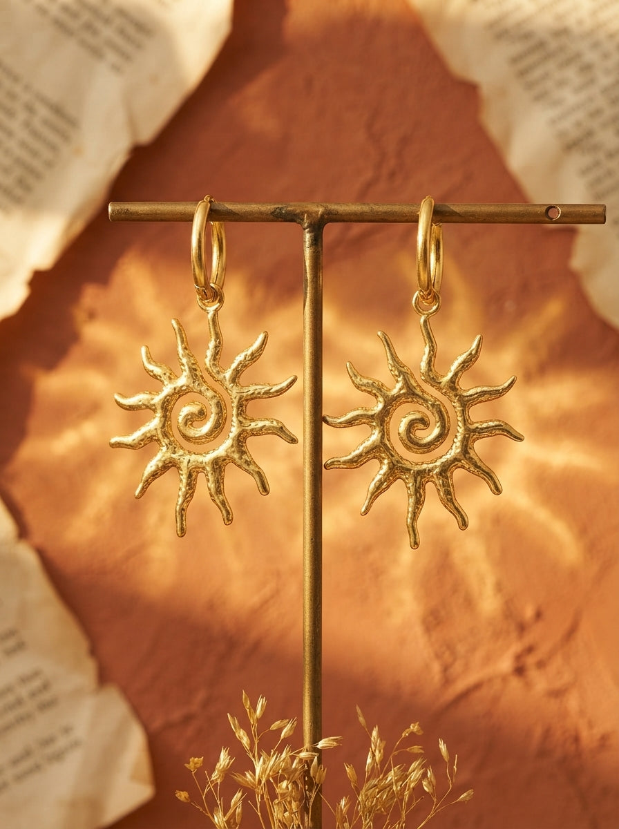Gold Spiral Sun Earrings