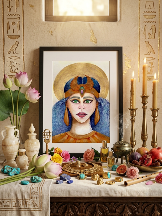 Hathor Devotional Art Print - Egyptian Goddess of Love, Joy, Music,& Sacred Feminine Power