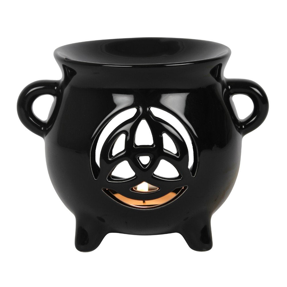 Ceramic Triquetra Cauldron Oil Burner with triquetra cut-out design