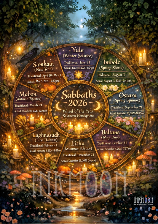 Wheel of the Year 2026 - Southern Hemisphere – A4 Printable