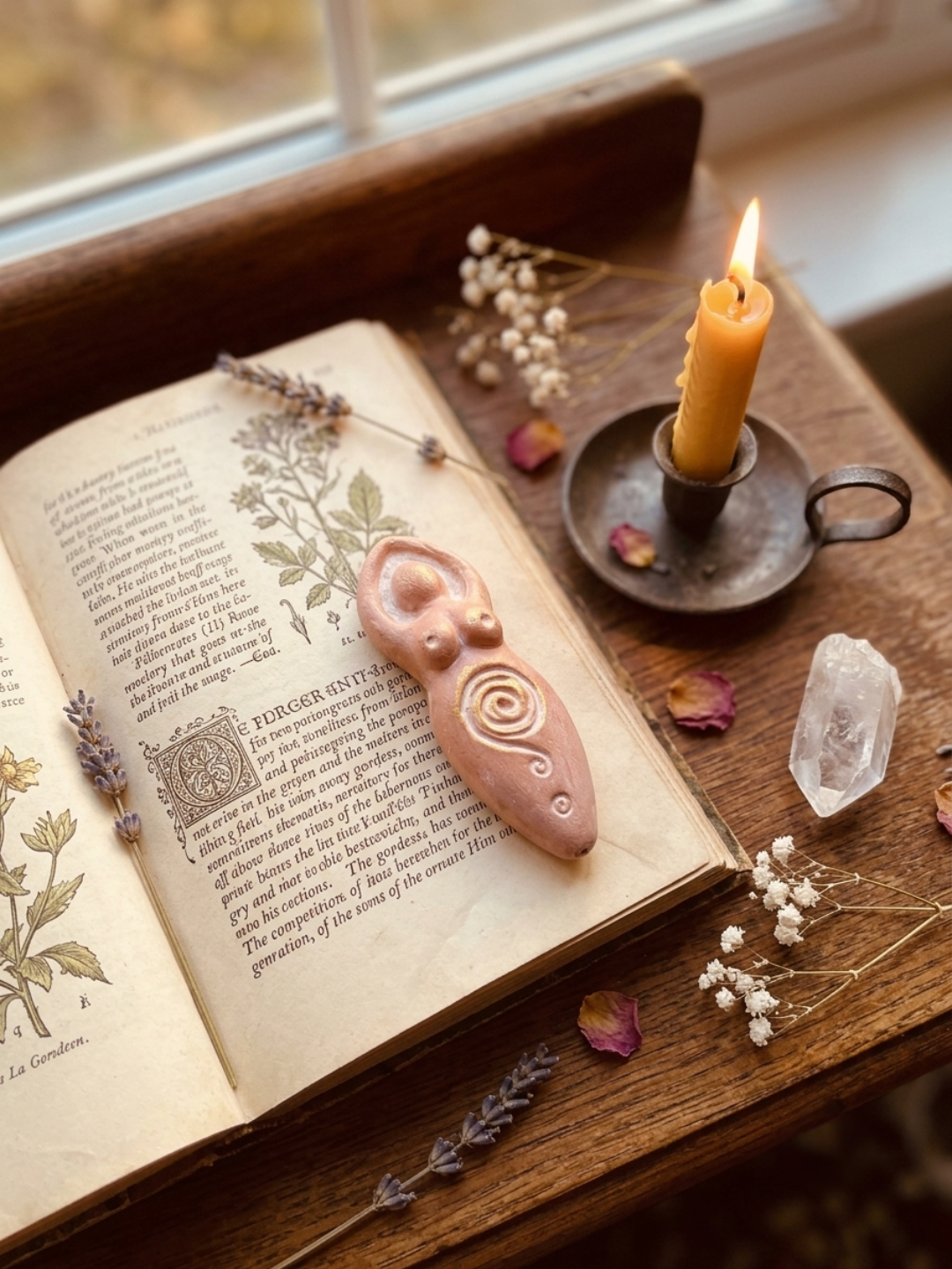 White Spring Handcrafted Altar Goddess - Whitewash & Gold