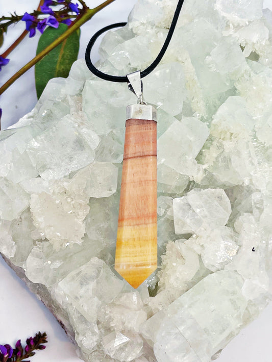 Sterling Silver Pink Sunset Calcite Point Pendant