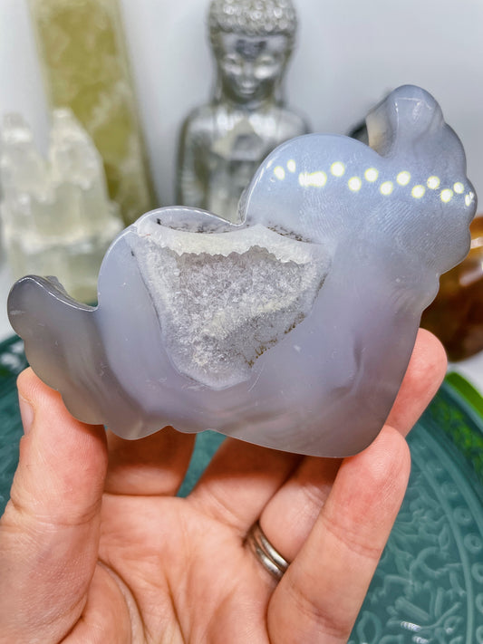 Agate Druzy Heart with Wings Carving